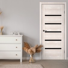 Двери Texas эко шпон дуб шампань чёрное стекло в интерьере
